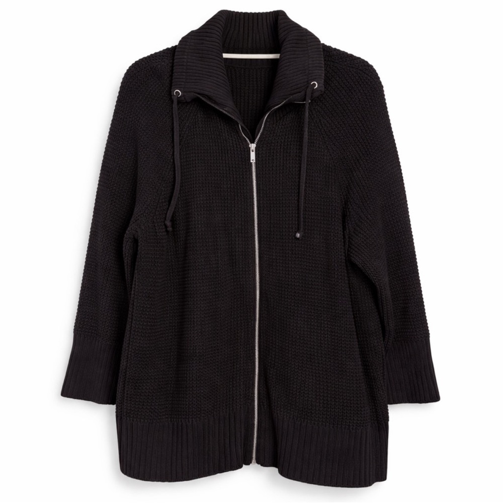 Jones New York Sport Waffle Knit Zip Cardigan Black 2X